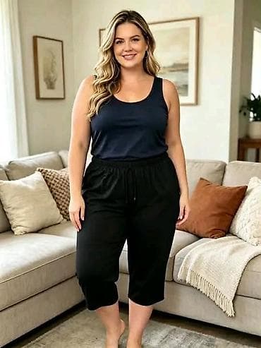 reserved farmerke: Ženske kapri pantalone – plus size. - Kroj: ravne nogavice dužine — 1