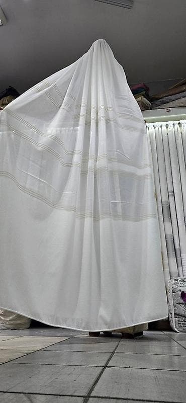 posteljina po meri: Poluprozirne zavese – bela i krem varijanta, sa tkanoj prugom/dekorom — 8