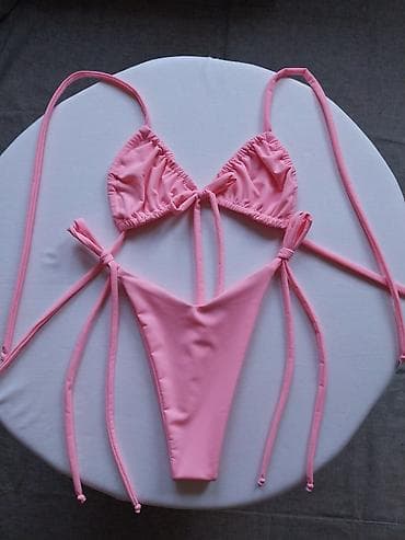 Kupaći kostimi: Roze bikini set – trouglasti gornji deo i donji deo sa visokim — 3