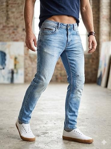 jakne s: Muške farmerke – svetlo plave, slim kroj - Materijal: klasičan denim — 1