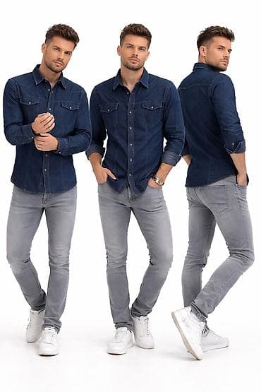 pantalone za posao: Muška teksas košulja – tamnoplava. Kao nova, par puta Obučena - — 1