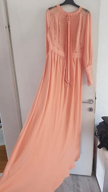 raskošne haljine: Duga elegantna haljina u boji breskve - Kroj: A‑linija, dužina do — 3
