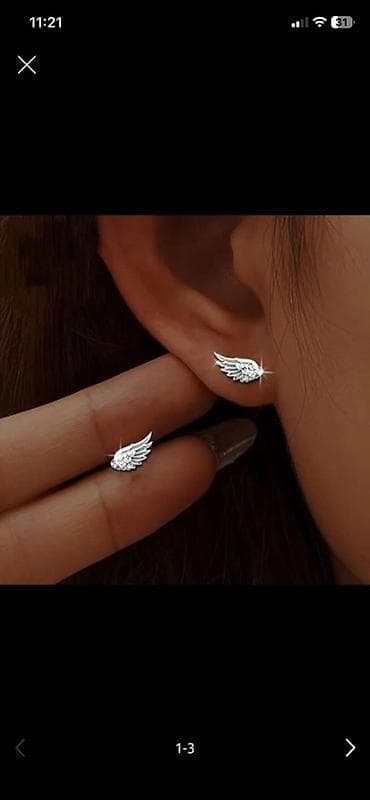 sterling silver 925 cena: Minđuše „Anđeoska krila“ – ženski pirsing/čepić - Dizajn: stilizovana — 1