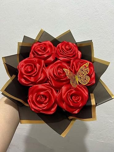 materijal za vez: Ručne dekorativne ruže od satenske trake – buketi i pojedinačne ruže — 7