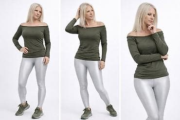 papuce elegantne: Ženska bluza s otvorenim ramenima – maslinasto zelena - Kroj: uska — 1