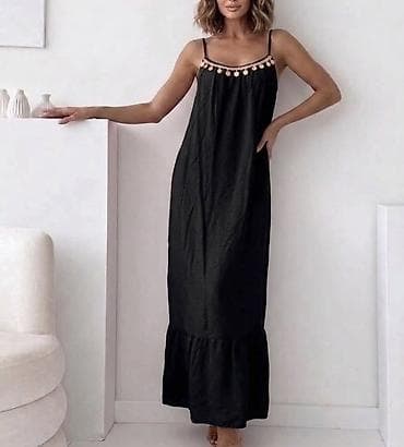 boho stil haljine: Haljina na tanke bretele. - Kroj: ravna,lepršava silueta do članaka — 1