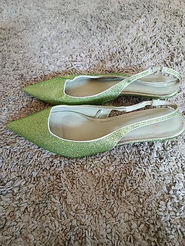 eskadrile cipele: Zara Zelene ženske slingback baletanke sa špicastim vrhom, prekrivene — 2