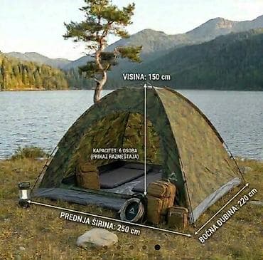 pumpe za dušeke: Šator za kampovanje u maskirnom dezenu, dizajniran za smeštaj do 6 — 1