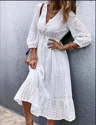Belo midi haljina od pamučne čipke (broderie anglaise) sa perforiranim na lalafo.rs Belo midi haljina od pamučne čipke (broderie anglaise) sa perforiranim