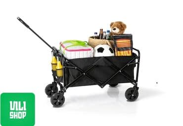 Praktična sklopiva baštenska kolica crne boje, idealna za prenošenje