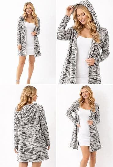 pepco gace: Ženski pleteni kardigan s kapuljačom - Model: dugi otvoreni kardigan — 3