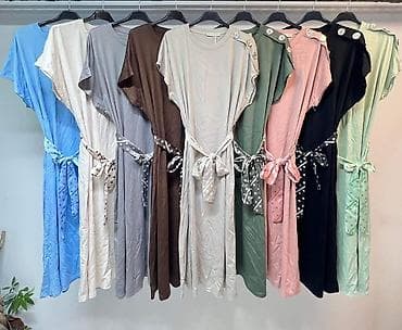 turska haljine: Letnja ženska haljina sa pojasom na tufne - Kroj: midi dužina, blago — 2