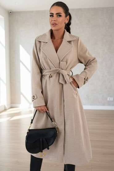 Ženski kaput – elegantan trench kroj sa pojasom - Model: duži kaput