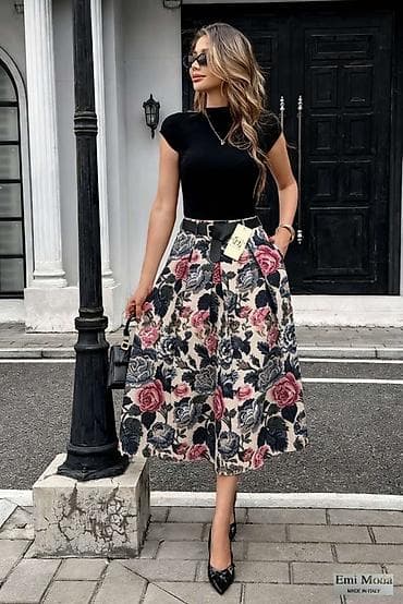 💫Ženska midi suknja - Silueta: A-kroј, visoki struk, dužina do