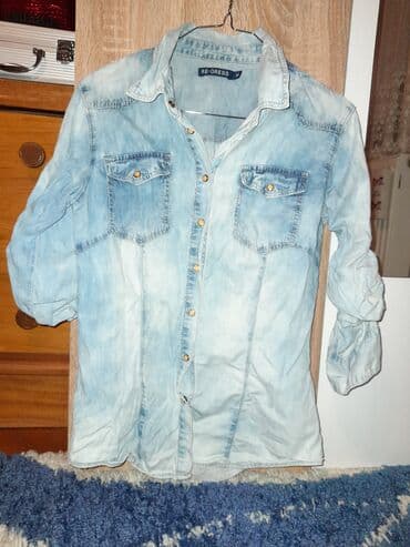 roze kosulja zenska: Ženska teksas košulja RE-DRESS, veličina M. - Svetloplava isprana — 1