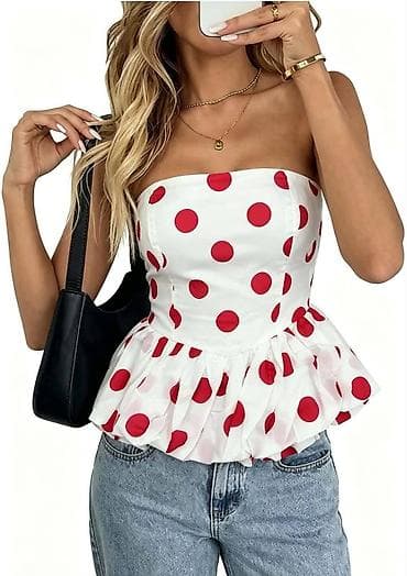 Tops: Ženski top bez bretela sa volanom i tufnama - Kroj: korpulentan — 1