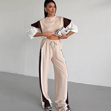 pantalone helanke: Ženski komplet trenerke – bluza i pantalone širokog kroja - — 8