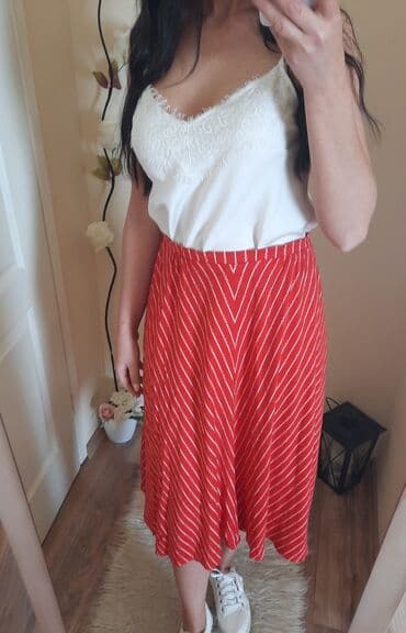 Skirts: M, Midi, color - Red — 2