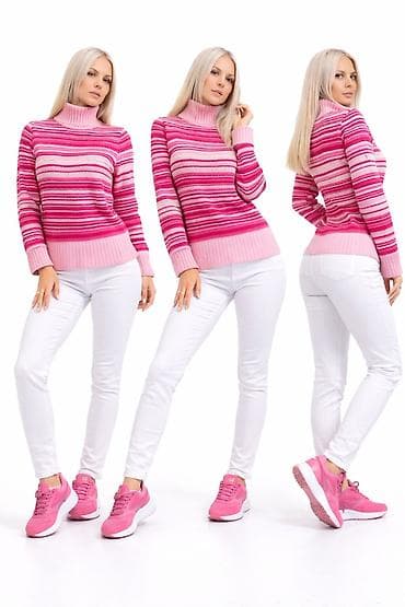 kamena strela: Ženski džemper sa rol-kragnom – prugasti roze tonovi - Dizajn — 1