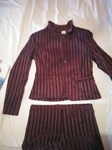 komplet sorc i sako: L, Pliš, Prugasti, bоја - Bordo — 2