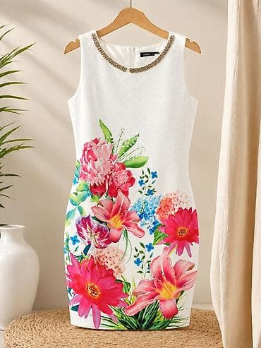 lezer haljina rajon najlon spandex: Elegantna ženska haljina bez rukava sa floralnim printom - Kroj — 1