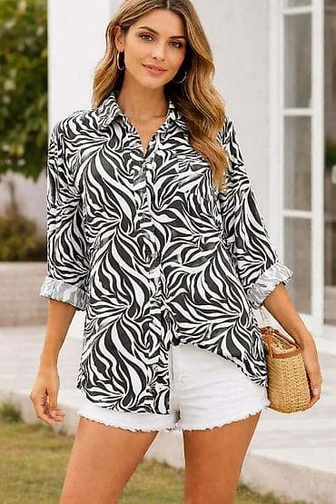 Ženska košulja sa zebra printom - Model: klasična dugmad, kragna