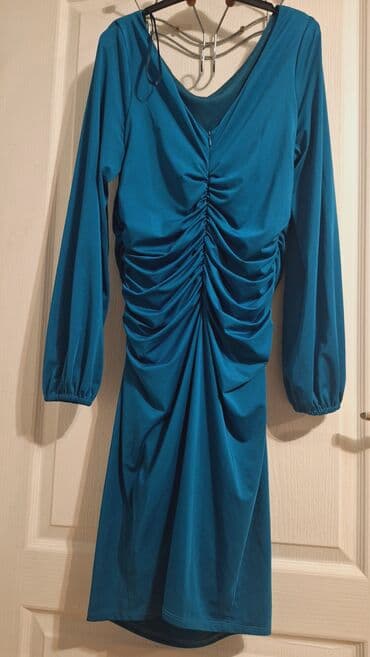 svecane haljine uzice: Haljina petrolej zelena NOVA dugih rukava na rajfeslus, postavljena — 3