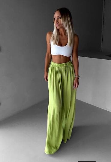 Women's Pants, Jeans, Shorts: Ženske široke pantalone s visokim strukom - Kroj: ekstra široke — 2