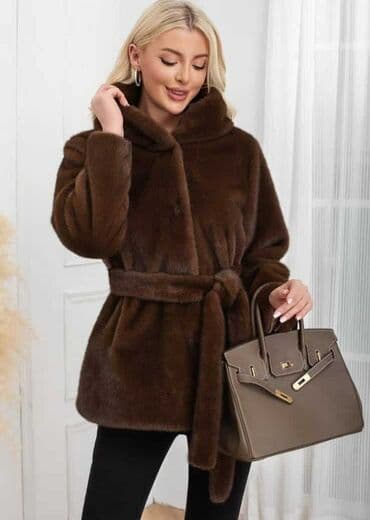 vuneni kaputi beograd: One size, Sa postavom, Veštačko krzno, bоја - Braon — 1