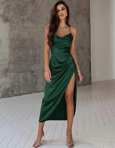 Dresses: Saten haljina midi dužine sa bretelama i visokim bočnim prorezom — 5