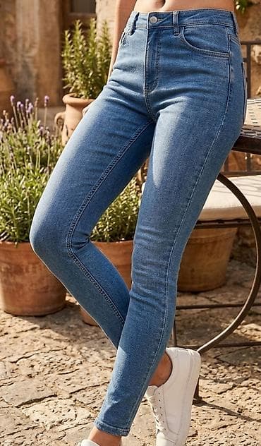 pull and bear teksas sorcevi: Ženske skinny farmerke s visokim strukom - Kroj: uske (skinny) — 1