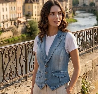 Ženski teksas prsluk bez rukava - Materijal: lagani denim (pamučni