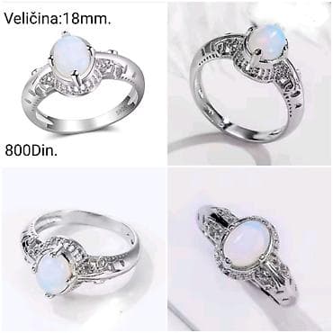 Rings: Posrebren prsten od hirurskog čelika sa belim opalom,sa žigom S925 — 2
