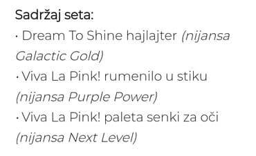 rumenilo kuglice: Set kozmetike za dame.

Paleta senki.
Hajlajter.
Rumenilo — 2