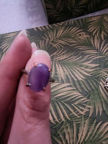 srebro pandora: Srebrni prsten sa ljubičastim kamenom (kabošon) - Klasična svedena — 2