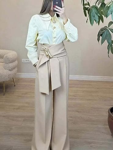Wedding Clothes & Accessories: Elegantne ženske pantalone sa visokim strukom i širokim nogavicama - — 4