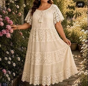 svetlo plava haljina: Haljina od čipke siroka sa kratkim rukavima. - Stil: romantična boho — 4