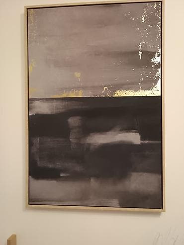 stilski namestaj prodaja: Apstraktna zidna slika u sivo‑crnoj paleti sa zlatnim akcentima - — 1