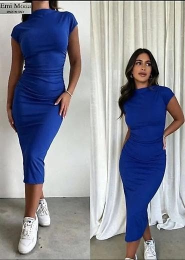 Dresses: Ribana midi haljina sa naborima – model 27807 - Kroj: uska silueta — 2