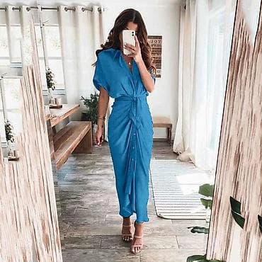 Women's Pants, Jeans, Shorts: Ženska košulja-haljina midi dužine - Dizajn: košulja kroj sa kragnom — 1