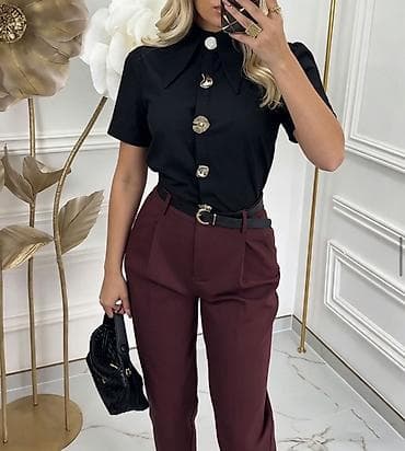 bluze bez rukava: Ženska košulja sa kratkim rukavima i naglašenim širokim kragnom. Model — 10