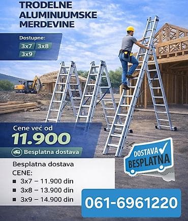 Trod elne aluminijumske merdevine Tip: trodelne, univerzalne — 1