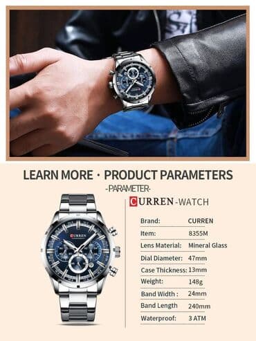 srebrna ogrlica sa krsticem: Classic watch, Curren, Male — 3