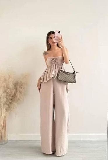 pantalone sheg: Ženski komplet – top bez bretela + široke pantalone - Dizajn — 2