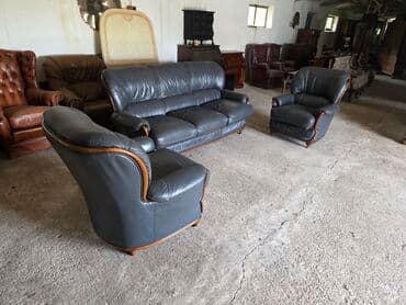 Furniture: Kožna garnitura tamno sive boje, idealna za dnevni boravak ili — 8