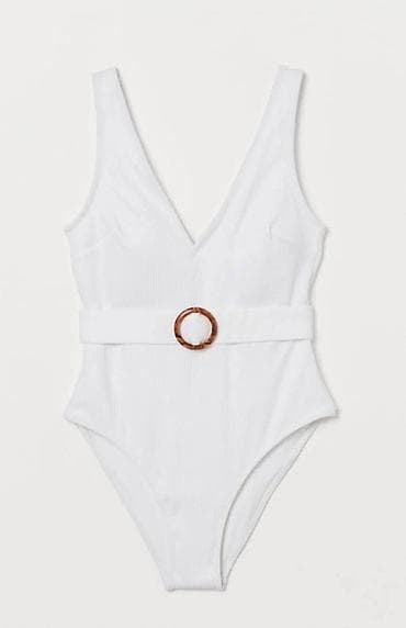 Dukserice: Jednodelni ženski kupaći kostim – bela boja, rebrasta tekstura. - — 2