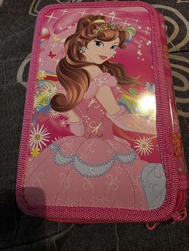 Džemperi i rolke: Ružičasti pernic/torbica za školski pribor sa motivima princeza - — 2
