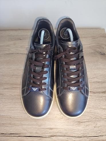 Emporio Armani muške patike – kožne, tamno sive/ugljen nijanse sa
