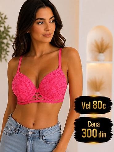 Ženski čipkani grudnjak, jarko pink boje, sa push-up korpama