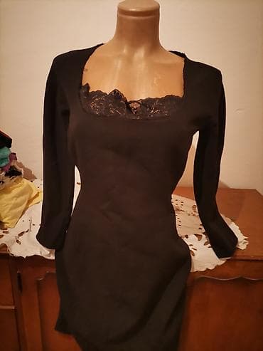 Haljine: Crna elegantna haljina + top (2 komada) - Haljina: crna, strukirana — 3